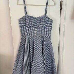 Vintage Style Blue Gingham Swing Dress from Unique Vintage